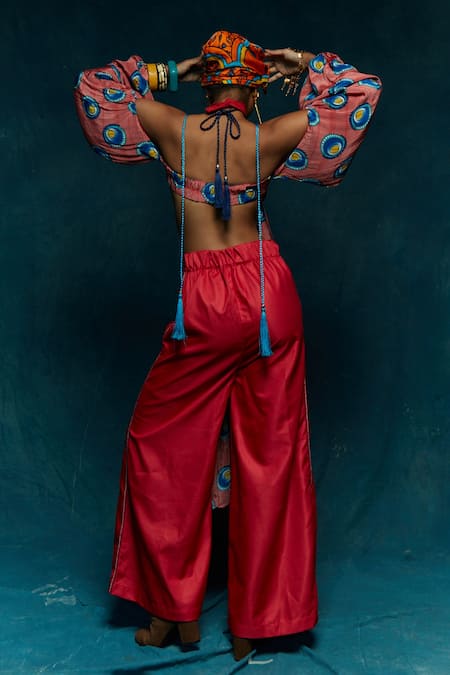 Shop Esha L Amin Pink Viscose Crepe Tennis Ball Sweetheart Neck Pattern Bralette Top at Aza Fashions Shop_Esha L Amin_Pink Viscose Crepe Tennis Ball Sweetheart Neck Pattern Bralette Top _at_Aza_Fashions