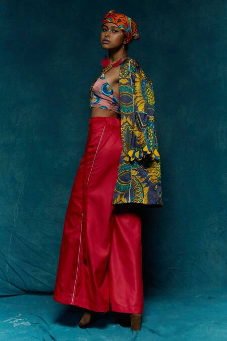 Esha L Amin Red Suiting Plain Straight Pant Online at Aza Fashions Esha L Amin_Red Suiting Plain Straight Pant _Online_at_Aza_Fashions