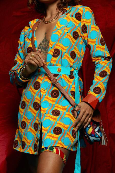 Buy Esha L Amin Blue Modal Satin, French Crepe Wave, Wheel Notched Lapel Printed Blazer Dress Online at Aza Fashions Buy_Esha L Amin_Blue Modal Satin, French Crepe Wave, Wheel Notched Lapel Printed Blazer Dress _Online_at_Aza_Fashions