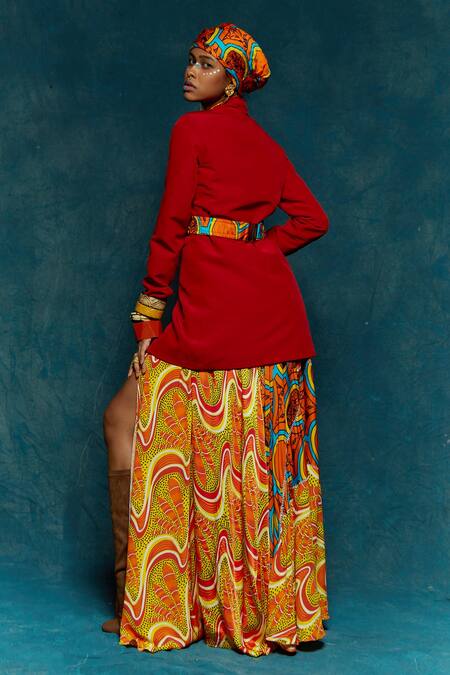 Shop Esha L Amin Orange Modal Satin Abstract Print Skirt at Aza Fashions Shop_Esha L Amin_Orange Modal Satin Abstract Print Skirt_at_Aza_Fashions