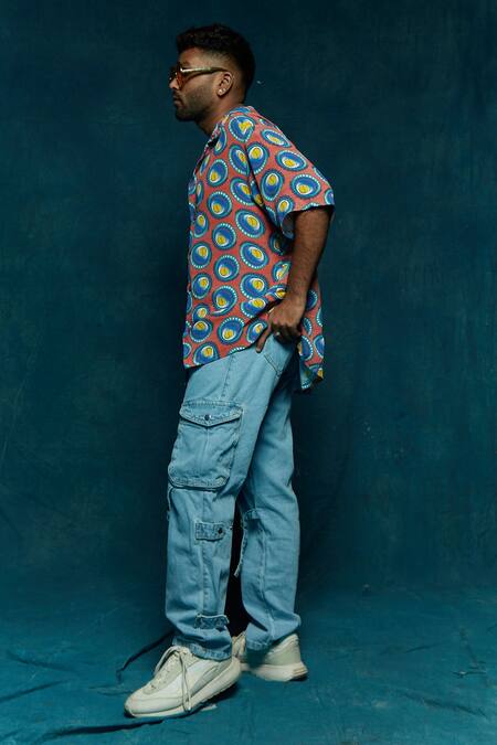 Esha L Amin_Blue Modal Tennis Ball Print Shirt _Online_at_Aza_Fashions