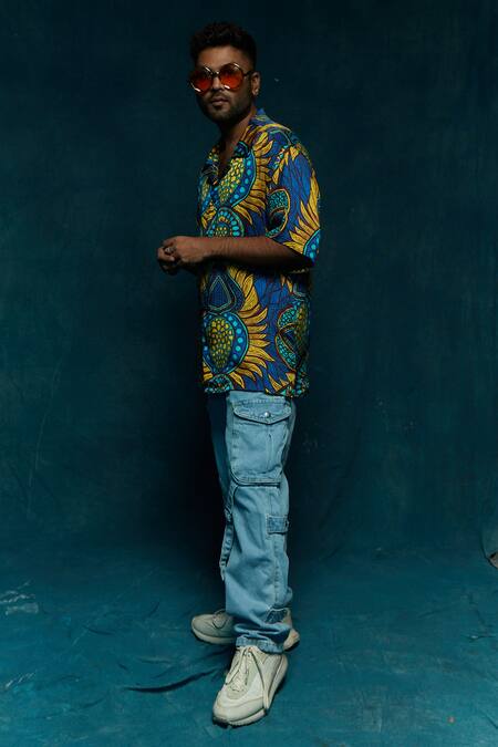 Esha L Amin_Blue Modal Abstract Motifs Pattern Shirt _Online_at_Aza_Fashions