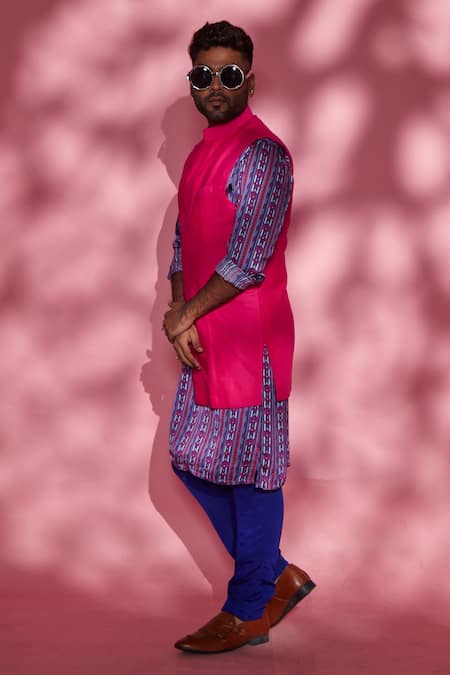 Esha L Amin_Pink Cotton Satin And Tafette Bundi _Online_at_Aza_Fashions
