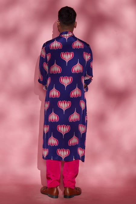 Shop Esha L Amin Purple Modal Lotus Print Cowl Draped Kurta at Aza Fashions Shop_Esha L Amin_Purple Modal Lotus Print Cowl Draped Kurta _at_Aza_Fashions