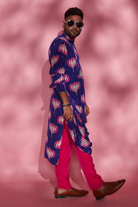 Esha L Amin Purple Modal Lotus Print Cowl Draped Kurta Online at Aza Fashions Esha L Amin_Purple Modal Lotus Print Cowl Draped Kurta _Online_at_Aza_Fashions