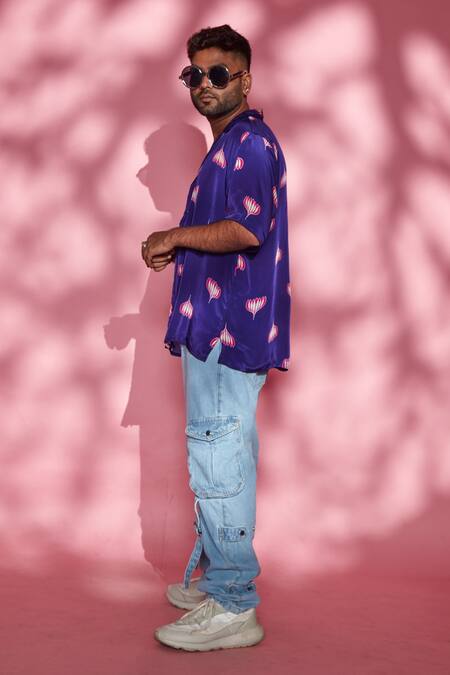 Esha L Amin_Purple Modal Lotus Print Shirt _Online_at_Aza_Fashions