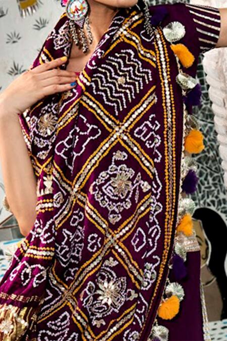 Etasha By Asha Jain Purple Drape- Gajji Silk, Pants And Blouse - Crepe Gota Palazzo Saree Set Online at Aza Fashions Etasha By Asha Jain_Purple Drape- Gajji Silk, Pants And Blouse - Crepe Gota Palazzo Saree Set _Online_at_Aza_Fashions