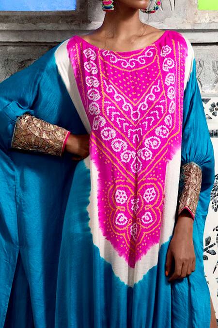 Buy_Etasha by Asha Jain_Blue Tunic- Gajji Silk Embellished Gota Round Kaftan _Online_at_Aza_Fashions