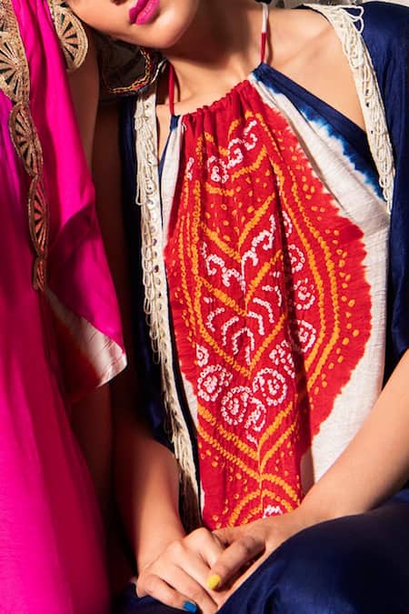 Etasha By Asha Jain Pink Gajji Silk Bandhani Round Jumpsuit Online at Aza Fashions Etasha By Asha Jain_Pink Gajji Silk Bandhani Round Jumpsuit _Online_at_Aza_Fashions