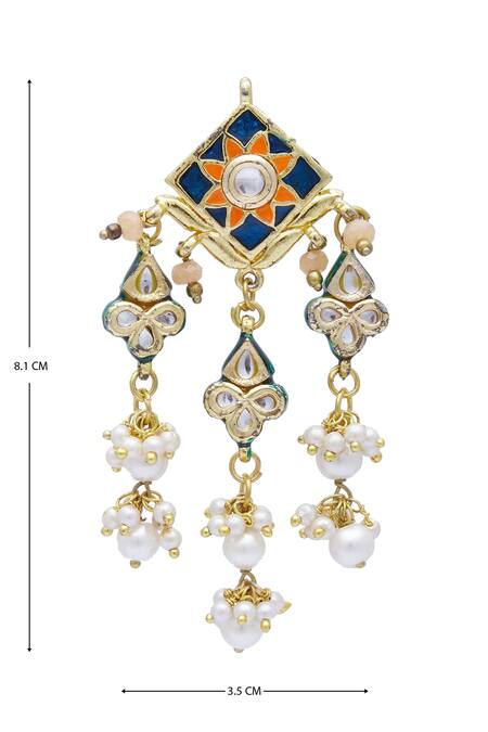 Just Shradhas Gold Plated Pearls Meenakari Kundan Danglers Online at Aza Fashions Just Shradhas_Gold Plated Pearls Meenakari Kundan Danglers _Online_at_Aza_Fashions