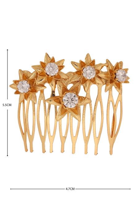 AE-Tee_Gold Crystals Hair Comb Pin _Online_at_Aza_Fashions