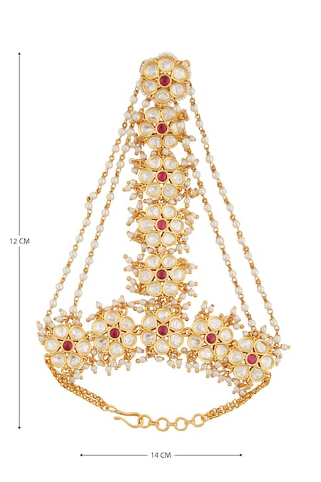 Zevar By Geeta_Gold Plated Pearls Kundan Haathphool - Set Of 2 _at_Aza_Fashions
