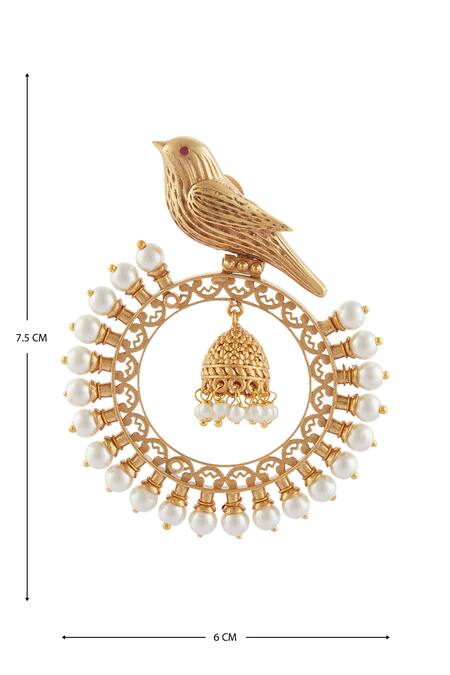 Shop_Just Shradhas_Gold Plated Pearls Carved Stone Hoops_Online_at_Aza_Fashions