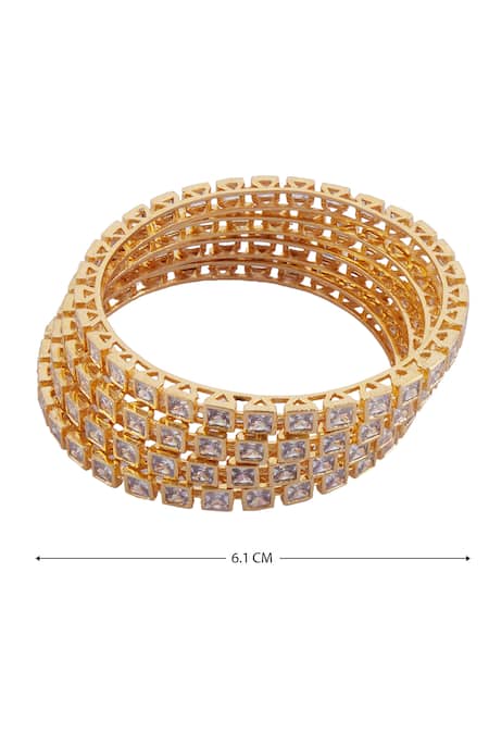 Shop_Moh-Maya By Disha Khatri_Gold Plated Crystals Geometric Bangles Set Of 4 _Online_at_Aza_Fashions