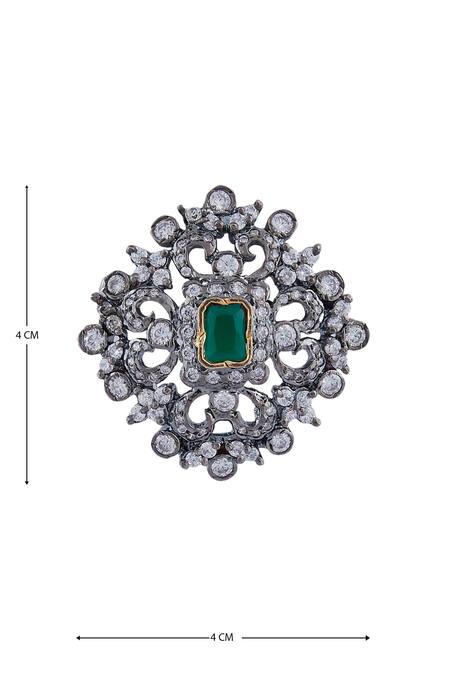 Buy_Moh-Maya By Disha Khatri_Silver Plated Emerald Antique Stone Jewellery Set