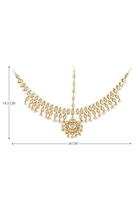 Shop_Zevar By Geeta_Gold Plated Kundan Crescent Moon Mathapatti _Online_at_Aza_Fashions