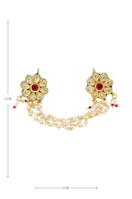 Shop Just Shradhas Gold Plated Pearls, Beads, Gota Patti Kundan Floral Ring Online at Aza Fashions Shop_Just Shradhas_Gold Plated Pearls, Beads, Gota Patti Kundan Floral Ring _Online_at_Aza_Fashions