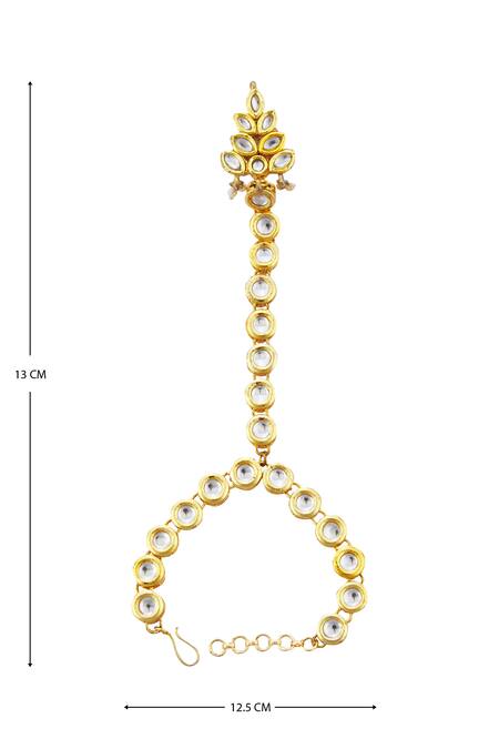 Just Shradhas Gold Plated Pearls, Diamonds Kundan Hathphool - Set Of 2 at Aza Fashions Just Shradhas_Gold Plated Pearls, Diamonds Kundan Hathphool - Set Of 2 _at_Aza_Fashions