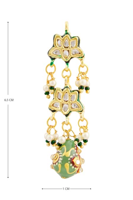 Just Shradhas_Gold Plated Pearls, Beads Kundan Tiered Floral Danglers _at_Aza_Fashions