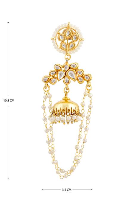 Just Shradhas Gold Plated Pearls, Beads, Metallic Thread Kundan Tassel Jhumkas at Aza Fashions Just Shradhas_Gold Plated Pearls, Beads, Metallic Thread Kundan Tassel Jhumkas _at_Aza_Fashions