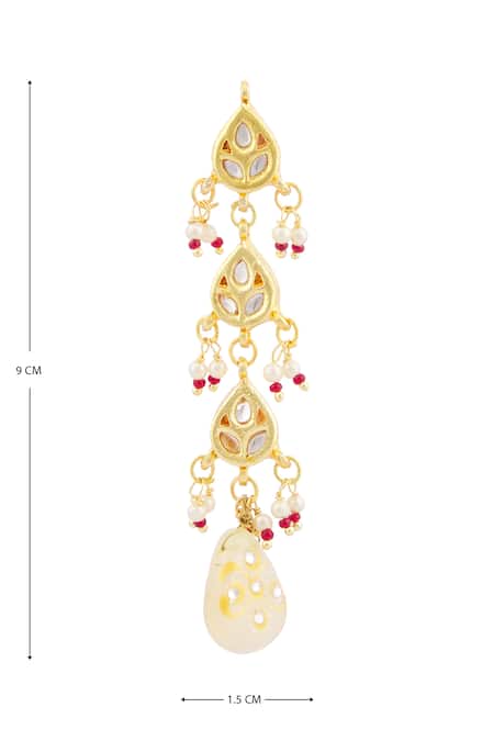 Just Shradhas_Gold Plated Pearls, Beads Kundan Tiered Danglers _at_Aza_Fashions