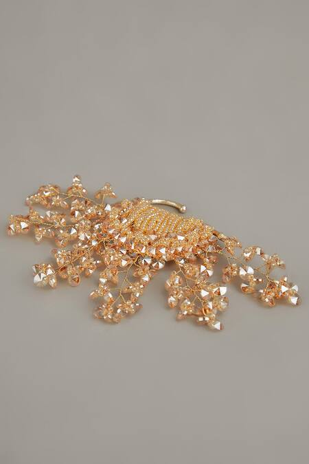 House Of D"Oro Beige Beads Handcrafted Ear Cuff - Single Pc Online at Aza Fashions House Of D"Oro_Beige Beads Handcrafted Ear Cuff - Single Pc_Online_at_Aza_Fashions