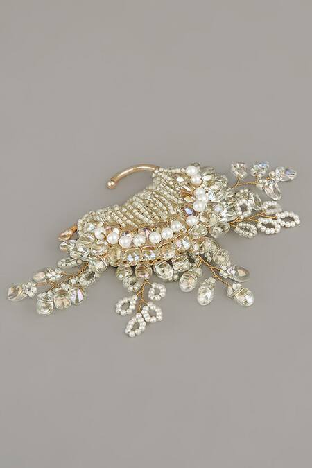 House Of D"Oro_White Pearl Embellished Cuff - Single Pc_Online_at_Aza_Fashions