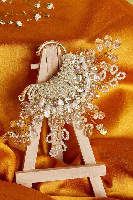 Buy_House Of D"Oro_White Pearl Embellished Cuff - Single Pc_Online_at_Aza_Fashions