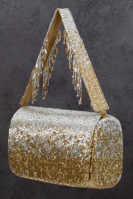 Lovetobag Gold Crystals, Beads Eclat Embellished Flapover Clutch Online at Aza Fashions Lovetobag_Gold Crystals, Beads Eclat Embellished Flapover Clutch _Online_at_Aza_Fashions