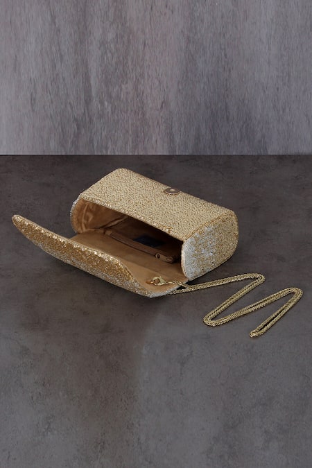 Buy Lovetobag Gold Crystals, Beads Eclat Embellished Flapover Clutch Online at Aza Fashions Buy_Lovetobag_Gold Crystals, Beads Eclat Embellished Flapover Clutch _Online_at_Aza_Fashions