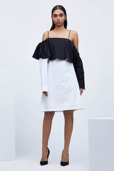 Echostudio Black Cotton One Shoulder Off Dress 