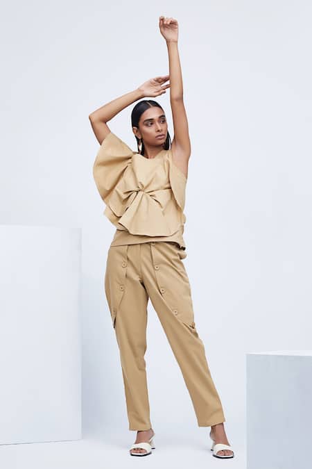 Echostudio Beige Cotton Na Top Online at Aza Fashions Echostudio_Beige Cotton Na Top _Online_at_Aza_Fashions