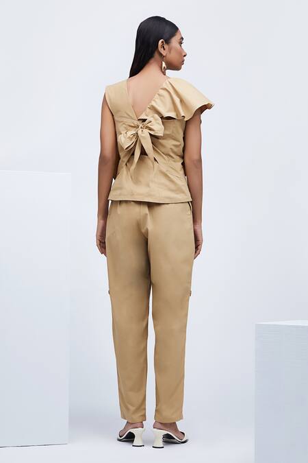 Shop Echostudio Beige Cotton Na Pants at Aza Fashions Shop_Echostudio_Beige Cotton Na Pants _at_Aza_Fashions