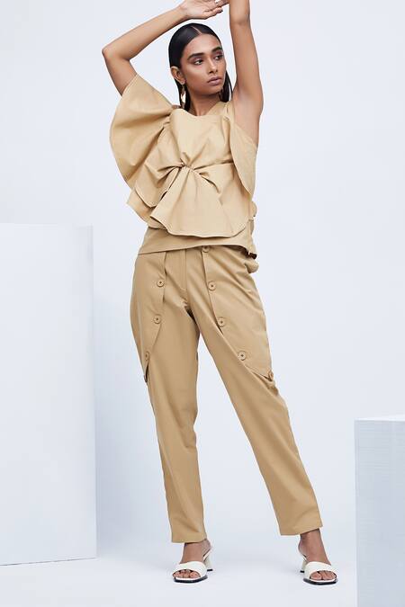 Echostudio Beige Cotton Na Pants Online at Aza Fashions Echostudio_Beige Cotton Na Pants _Online_at_Aza_Fashions