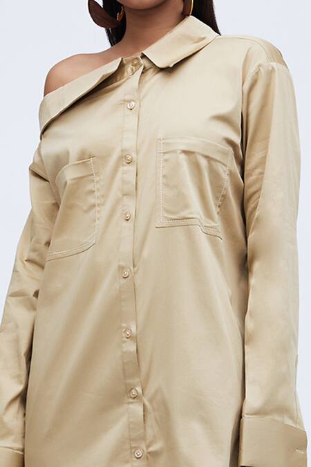 Buy Echostudio Beige Poly Cotton One Shoulder Off Shirt Online at Aza Fashions Buy_Echostudio_Beige Poly Cotton One Shoulder Off Shirt _Online_at_Aza_Fashions