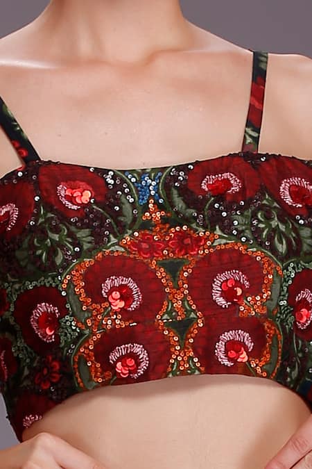 Buy Alpona Designs By Soham Acharya Black Viscose Dupion Sequin, Ojai Sweetheart Neck Print Crop Top Online at Aza Fashions Buy_Alpona Designs By Soham Acharya_Black Viscose Dupion Sequin, Ojai Sweetheart Neck Print Crop Top _Online_at_Aza_Fashions