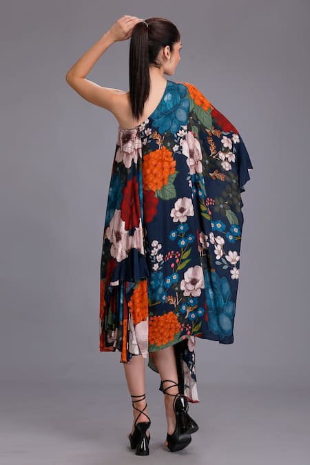 Alpona Designs By Soham Acharya Floral Print One Shoulder Dress 