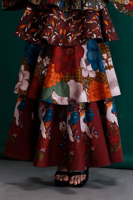 Buy Alpona Designs By Soham Acharya Brown Pure Cotton Bird, Floral Straight Layered Dress Online at Aza Fashions Buy_Alpona Designs By Soham Acharya_Brown Pure Cotton Bird, Floral Straight Layered Dress _Online_at_Aza_Fashions