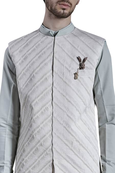 Shop Bubber Couture Green Cotton Silk, Terrycoat Suit Pleated Textured Nehru Jacket With Shirt at Aza Fashions Shop_Bubber Couture_Green Cotton Silk, Terrycoat Suit Pleated Textured Nehru Jacket With Shirt _at_Aza_Fashions