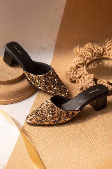 Urbansway Black Embroidery Sequin Pointed Toe Mules Online at Aza Fashions Urbansway_Black Embroidery Sequin Pointed Toe Mules _Online_at_Aza_Fashions