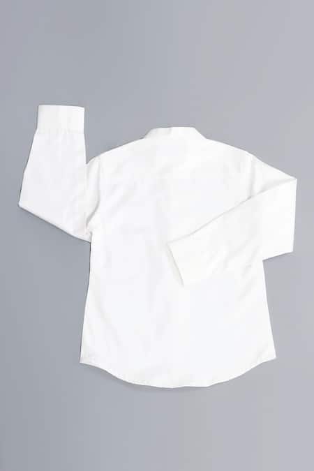 Shop Partykles White Cotton Satin Embroidery Shirt at Aza Fashions Shop_Partykles_White Cotton Satin Embroidery Shirt _at_Aza_Fashions