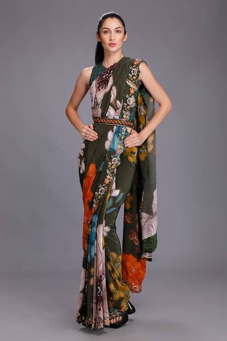 ALPONA DESIGNS BY SOHAM ACHARYA Floral Print Saree With Blouse 