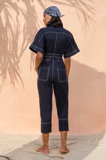 Shop House Of Eda Blue Tencel Multi Utility Jumpsuit at Aza Fashions Shop_House Of Eda_Blue Tencel Multi Utility Jumpsuit_at_Aza_Fashions