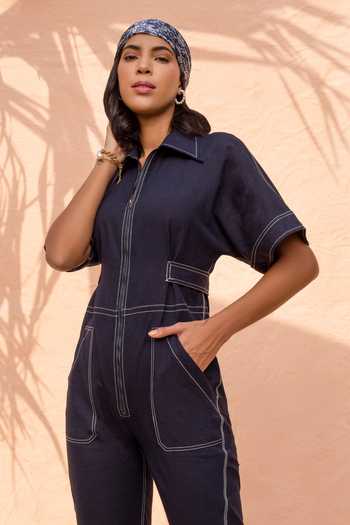 Shop House Of Eda Blue Tencel Multi Utility Jumpsuit Online at Aza Fashions Shop_House Of Eda_Blue Tencel Multi Utility Jumpsuit_Online_at_Aza_Fashions