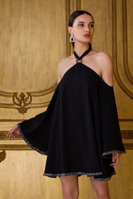 Halter neck shop dress with sleeves