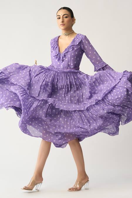 Itrh Purple Georgette Bandhani Ruffle Charu Maxi Dress Online at Aza Fashions Itrh_Purple Georgette Bandhani Ruffle Charu Maxi Dress _Online_at_Aza_Fashions