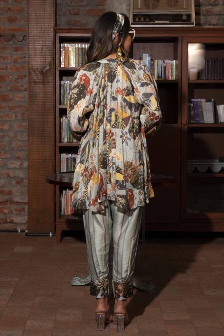 Shop_Vana Ethnics_Grey Silk, Viscose Sequins, Embroidery Printed Shirt And Pant Set For Kids_Online_at_Aza_Fashions