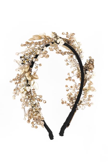 Born Flash Gold Embellished Egret Floral Hairband 