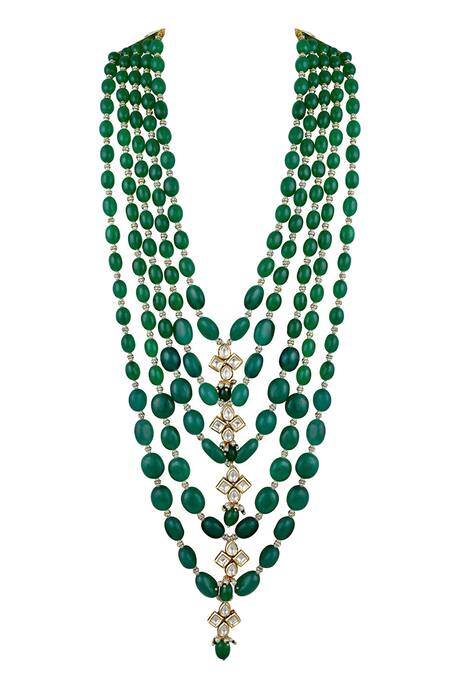 Anayah Jewellery Green Gold Plated Kundan And Bead Studded Necklace