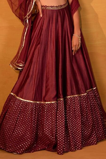 Esha Koul_Purple Net, Chanderi, Semi-crepe Sweetheart Neck Lehenga Set _at_Aza_Fashions